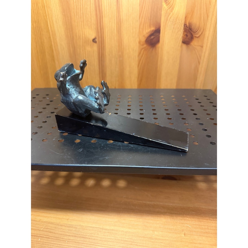 Vintage Cast Iron Frog Doorstop Verdigris Patina Heavy Duty Wedge Door Stopper